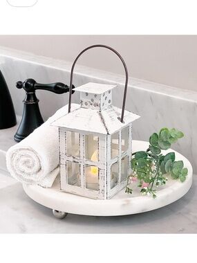 Kate Aspen set of 6 Rustic White Distressed Metal Lantern with Handle